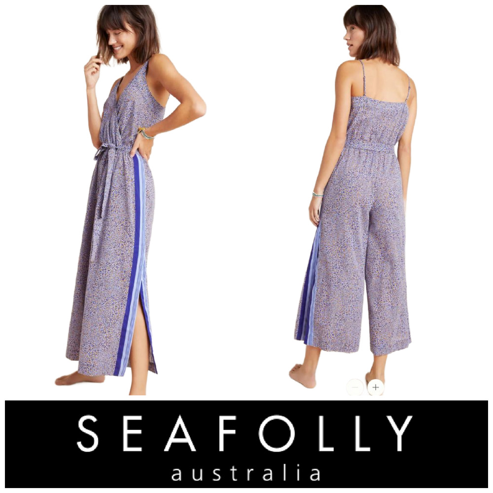 NEW Seafolly Australia Spirit Animal Belted Jumpsuit Sz L Beachy Swim Cover Up